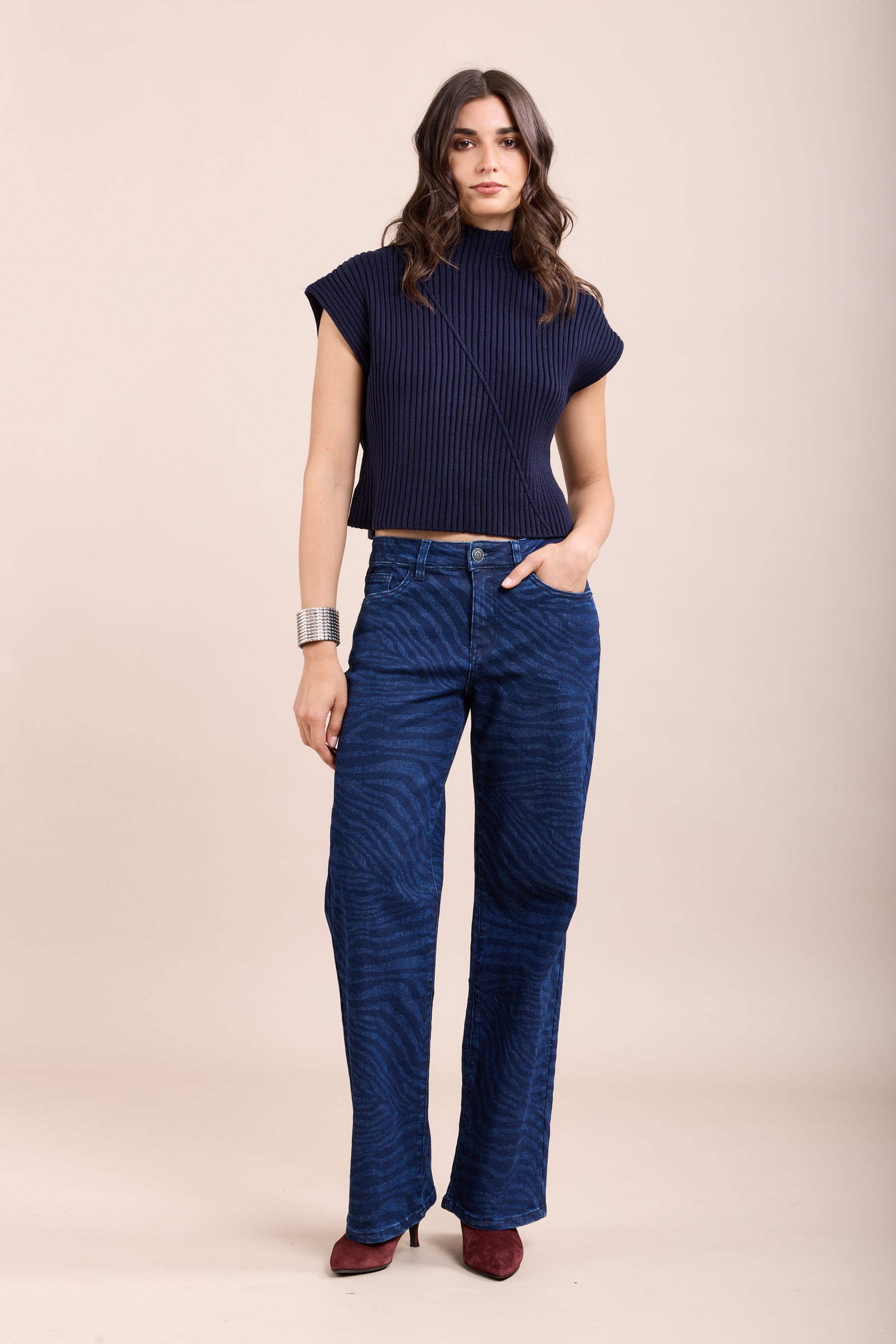 Toxik3 straight jeans with faded zebra pattern
