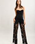 Toxik3 straight stretch denim jean pants with openwork lace