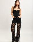 Toxik3 straight stretch denim jean pants with openwork lace