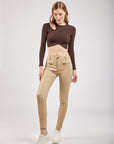 Slim pants imitation leather zipped pocket - zouna
