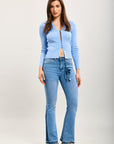 Toxik3 pantalon jean bootcut denim stretch bi-tons accessoire pendentif