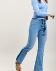 Toxik3 pantalon jean bootcut denim stretch bi-tons accessoire pendentif