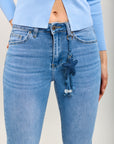 Toxik3 pantalon jean bootcut denim stretch bi-tons accessoire pendentif