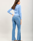 Toxik3 pantalon jean bootcut denim stretch bi-tons accessoire pendentif