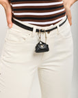 Toxik3 pantalon jean bootcut cropped clous latéraux accessoire ceinture