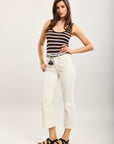 Toxik3 pantalon jean bootcut cropped clous latéraux accessoire ceinture