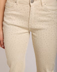Toxik3 jean droit crème taille haute stretch à strass