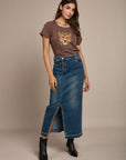 Toxik3 long split skirt side in the flaged stretch denim