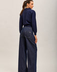 Toxik3 jean stretch wide nervuré à ceinture bleu brut