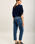 Toxik3 pantalon jean boy cropped denim stretch strass
