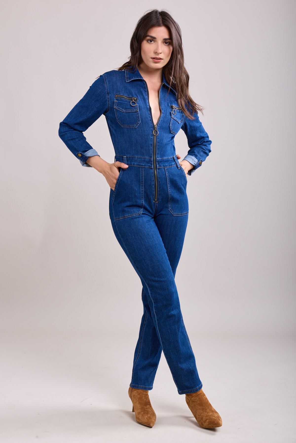 Toxik3 combinaison denim stretch ajustée à zip