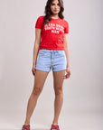 Toxik3 heart pattern cuffed stretch denim shorts