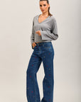Toxk3 high waisted bootcut jean pants with rhinestone poker patterns