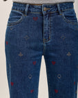 Toxk3 high waisted bootcut jean pants with rhinestone poker patterns