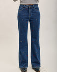 Toxk3 high waisted bootcut jean pants with rhinestone poker patterns