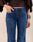 Toxik3 pantalon jean bootcut stretch à boutons grands ourlets