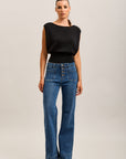 Toxik3 Stretch-Bootcut-Jeanshose mit großen Saumknöpfen