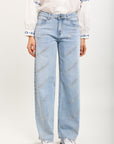 Toxik3 wide stretch denim pants with rhinestone details
