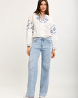 Toxik3 wide stretch denim pants with rhinestone details
