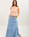 Toxik3 long denim skirt with lightning stitching