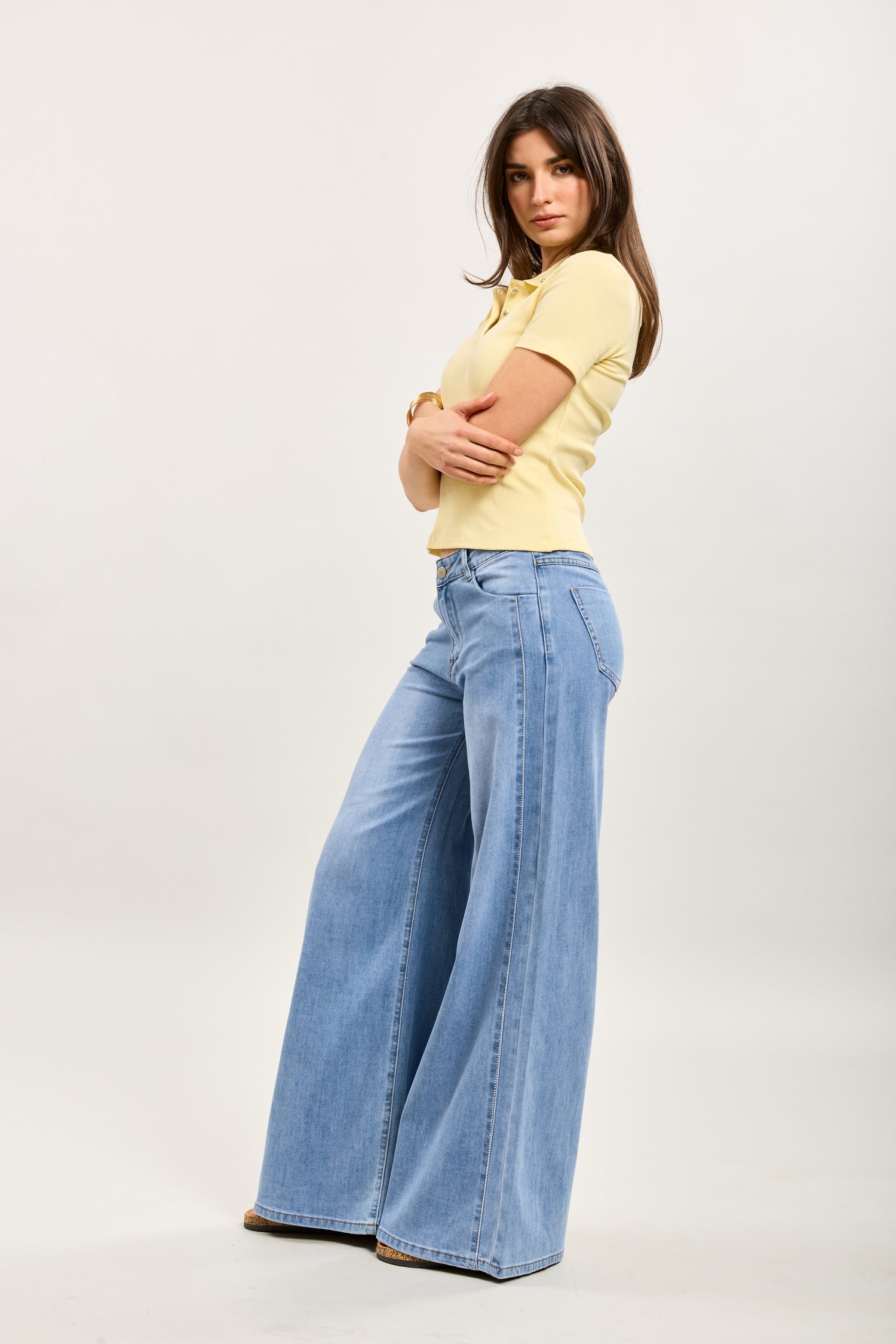 Toxik3 pantalon wide palazzo denim délavé