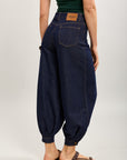 Toxik3 balloon cropped denim harem pants stretch denim topstitched