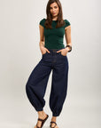 Toxik3 balloon cropped denim harem pants stretch denim topstitched
