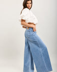 Toxik3 Lyocell denim palazzo pants lace-up waist
