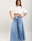 Toxik3 Lyocell denim palazzo pants lace-up waist