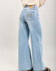 Toxik3 wide denim jean pants Lyocell embroidered pocket