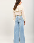 Toxik3 wide denim jean pants Lyocell embroidered pocket