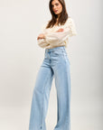 Toxik3 wide denim jean pants Lyocell embroidered pocket