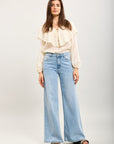 Toxik3 wide denim jean pants Lyocell embroidered pocket