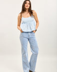 Toxik3 rechte denim jeansbroek van stretch, geborduurd met strass-steentjes