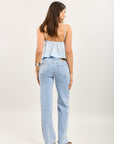 Toxik3 rechte denim jeansbroek van stretch, geborduurd met strass-steentjes