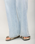 Toxik3 pantalon jean wide denim Lyocell pailleté strass