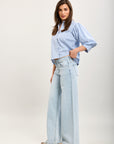 Toxik3 pantalon jean wide denim Lyocell pailleté strass