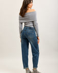 Toxik3 pantalones vaqueros mom elásticos con vuelta y pedrería