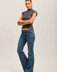 Toxik3 pantalon jean bootcut denim stretch ourlet brodé