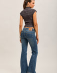 Toxik3 pantalon jean bootcut denim stretch ourlet brodé