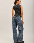 Toxik3 pantalon jean droit denim stretch imprimé floral