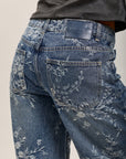 Toxik3 pantalon jean droit denim stretch imprimé floral