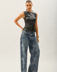 Toxik3 pantalon jean droit denim stretch imprimé floral