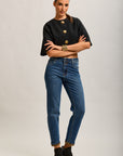 Pantalones vaqueros Mom de denim elástico con bajo de leopardo Toxik3