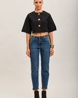 Pantalones vaqueros Mom de denim elástico con bajo de leopardo Toxik3