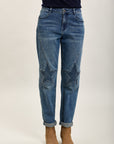 Toxik3-sterren stretch denim mom jeansbroek met strasssteentjes