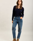 Toxik3-sterren stretch denim mom jeansbroek met strasssteentjes