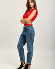 Toxik3-sterren stretch denim mom jeansbroek met strasssteentjes