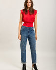 Toxik3-sterren stretch denim mom jeansbroek met strasssteentjes
