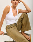 Toxik3 pantalon jean extra-wide denim stretch full strass gold